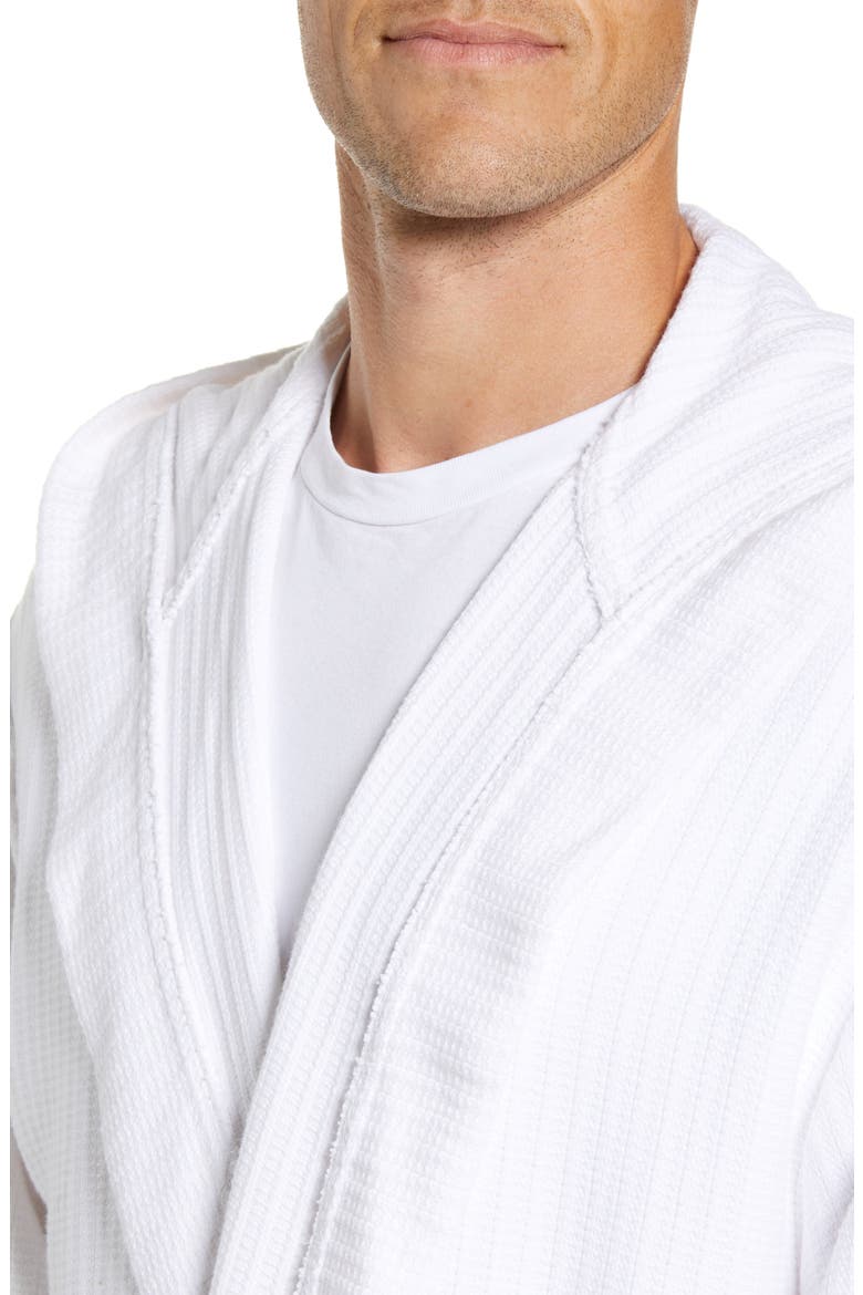 Basket Weave Hooded Cotton Terry Robe, Alternate, color, WHITE