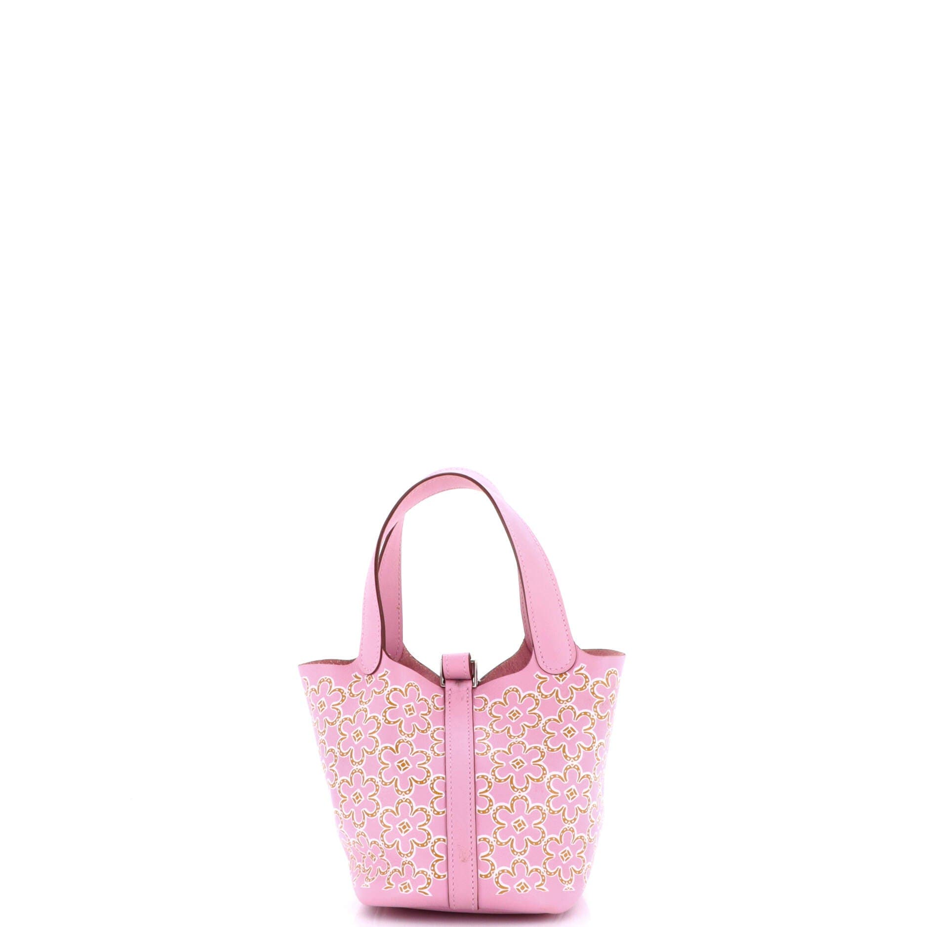 Pre-Owned Hermes Picotin Lock Bag Lucky Daisy Printed Swift Micro, Alternate, color, Mauve Sylvestre