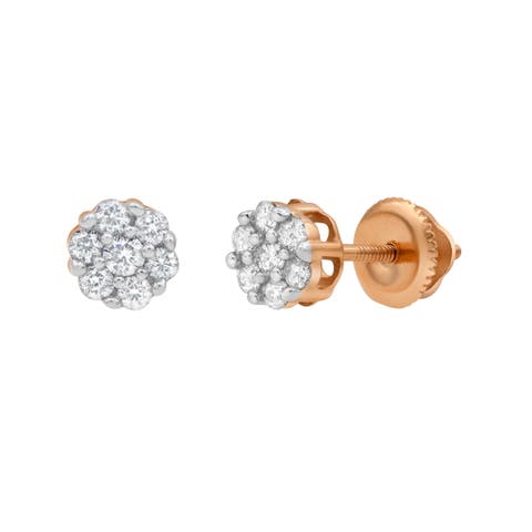 Aura 14K Gold Flower Cluster Diamond Unisex Earrings - 0.16 Ct