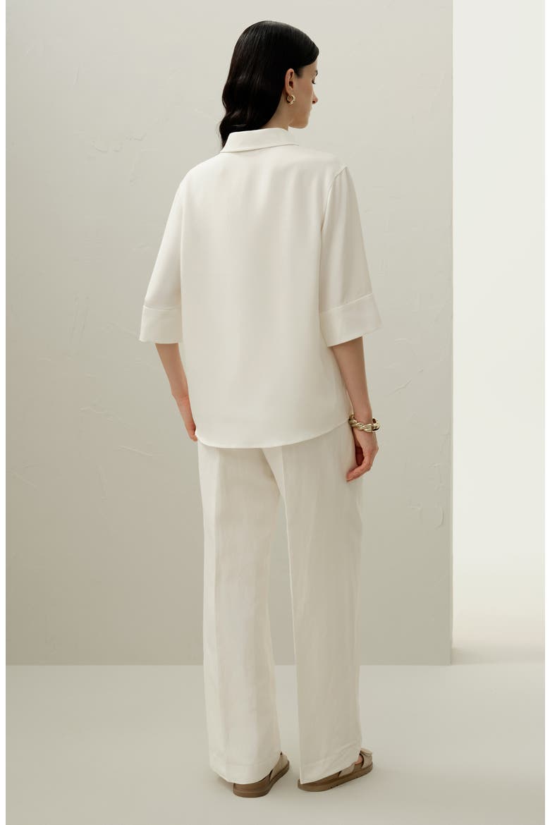 Women's Heavy Silk Crepe Relaxed Half-Sleeve Shirt, Alternate, color, Natural White