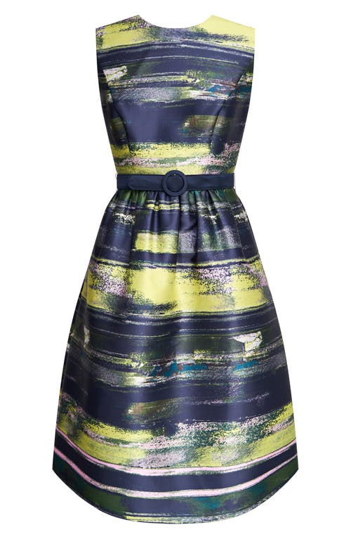 Kay Unger Spencer Belted Cocktail Dress In Navy/pink Pearl Multi