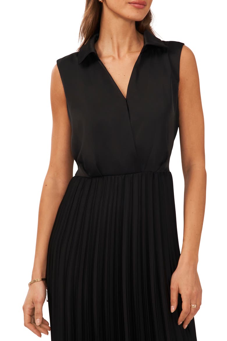 Sleeveless Pleated Midi Dress, Alternate, color, RICH BLACK