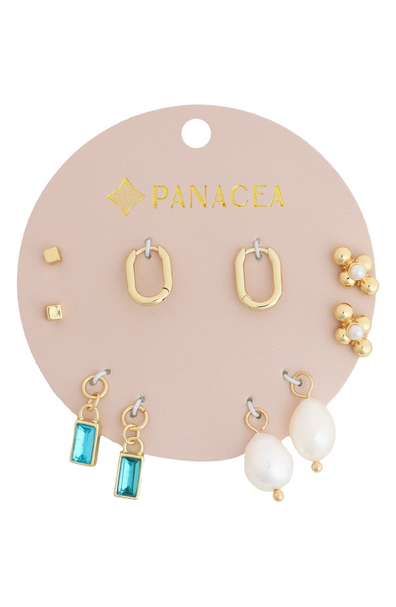 Panacea Set of 5 Stud, Charm & Huggie Hoop Earrings, Main, color, Green