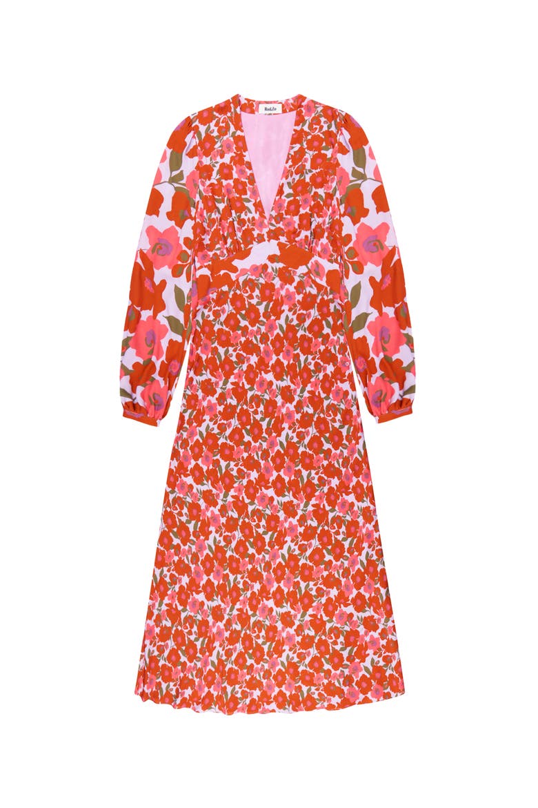 Poppy Print Waist Detail Dress, Alternate, color, Lilac/Pink