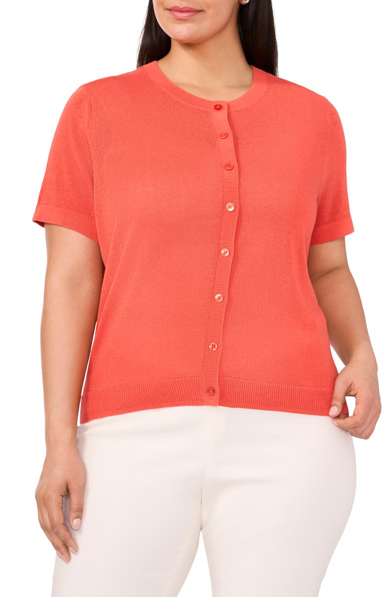 Halogen<sup>®</sup> Short Sleeve Cardigan, Main, color, Deep Sea Coral