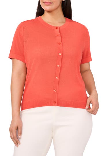 Halogen ® Short Sleeve Cardigan In Orange