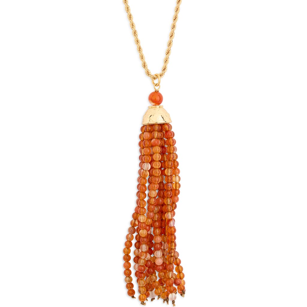 Kenneth Jay Lane Beaded Tassel Pendant Necklace In Sunset