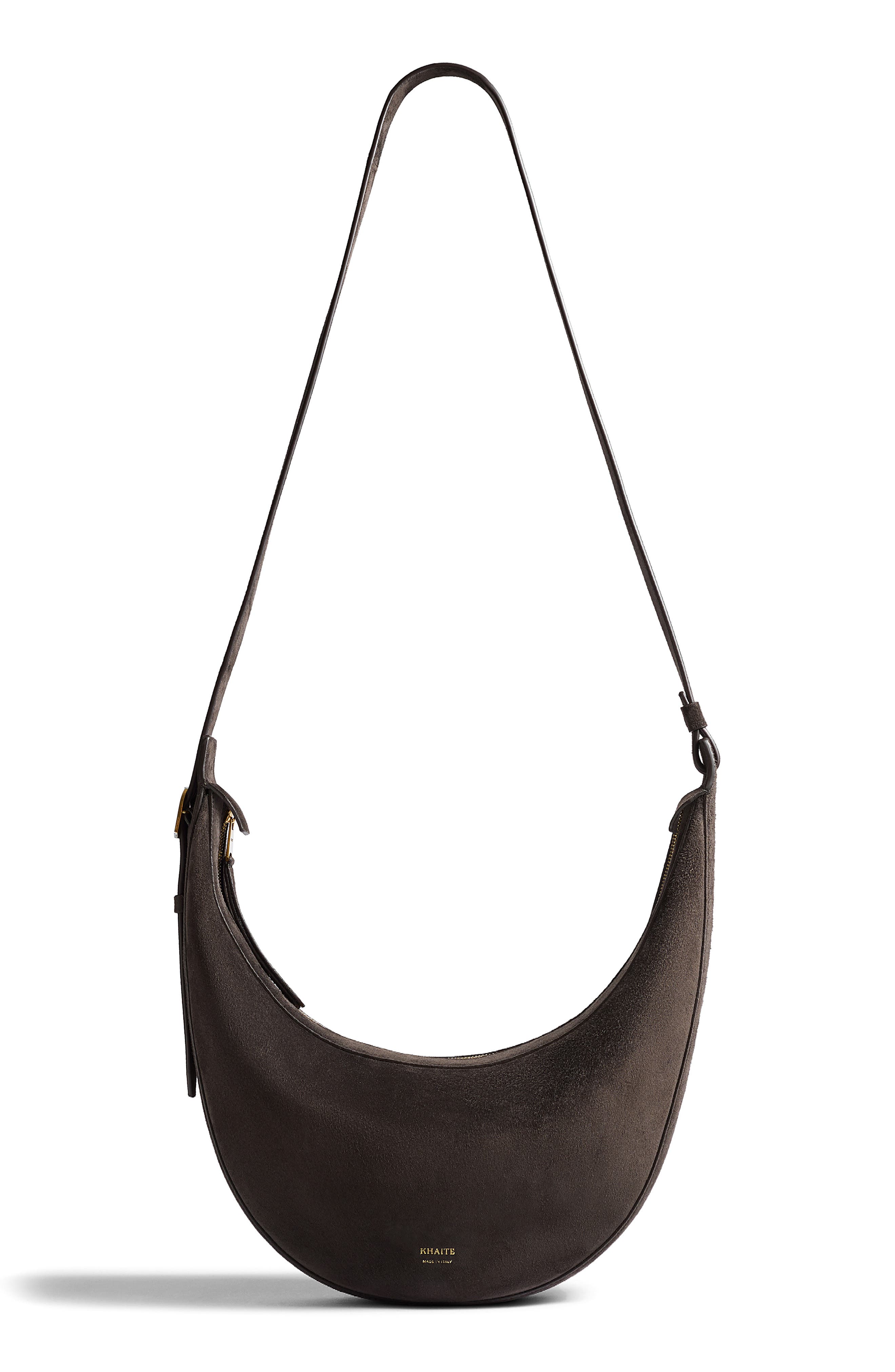 Khaite Small Augustina Suede Hobo Bag, Main, color, Dark Brown 950