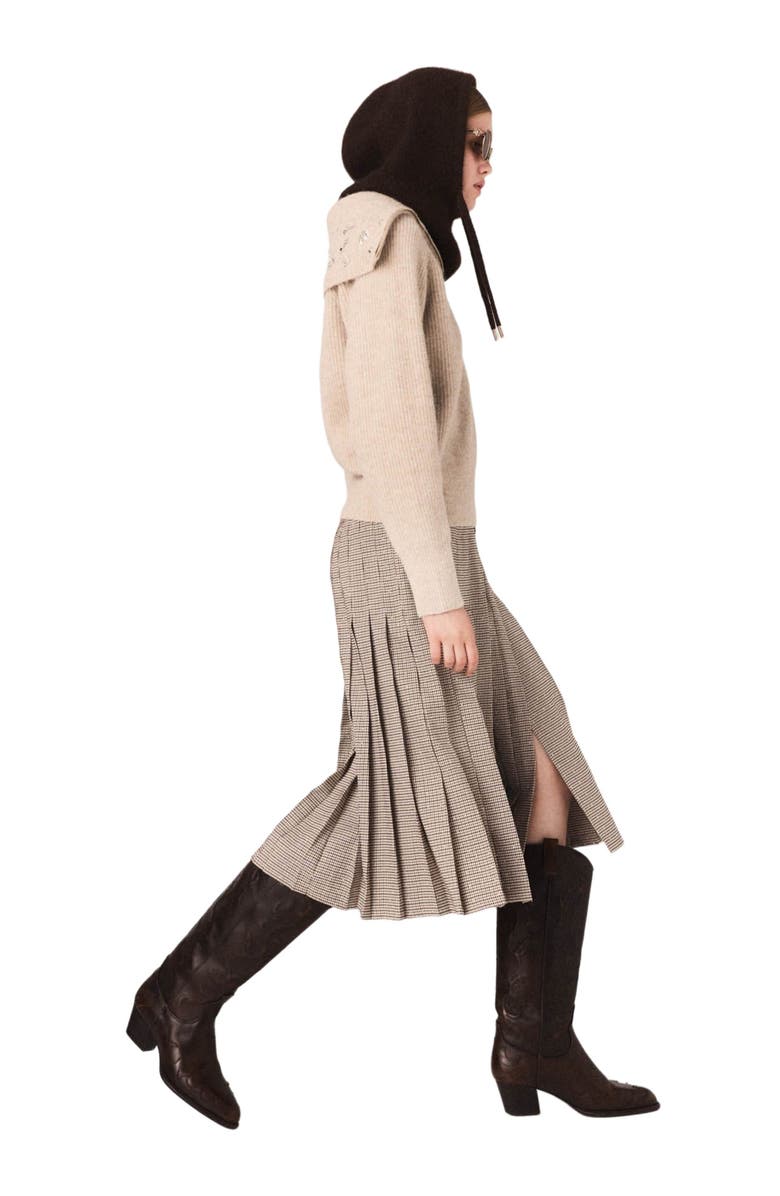 maje Rhinestone sweater with half-zip, Alternate, color, Beige