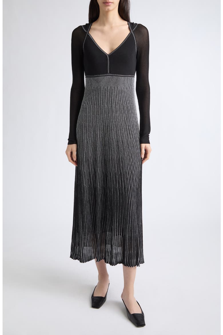 Metallic Stripe Long Sleeve Rib Sweater Dress, Main, color, BLACK METALLIC