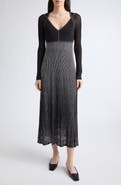 Lafayette 148 New York Metallic Stripe Long Sleeve Rib Sweater Dress