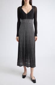 Lafayette 148 New York Metallic Stripe Long Sleeve Rib Sweater Dress