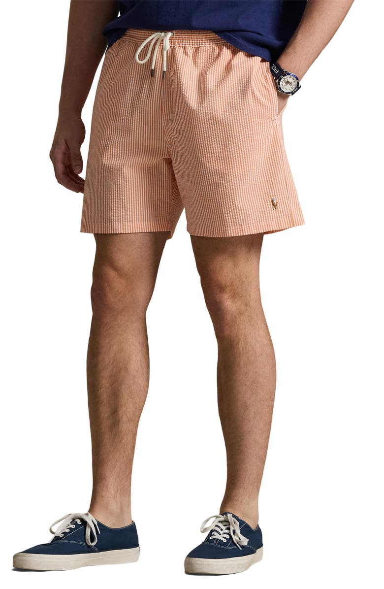 Polo Ralph Lauren Traveler Classic Swim Trunks, Main, color, Classic Peach Stripe