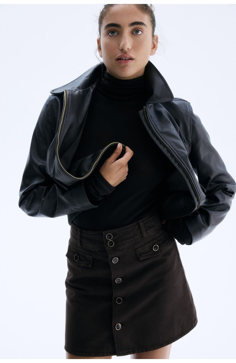 H&M A-line Denim Mini Skirt, Alternate, color, Dark Brown