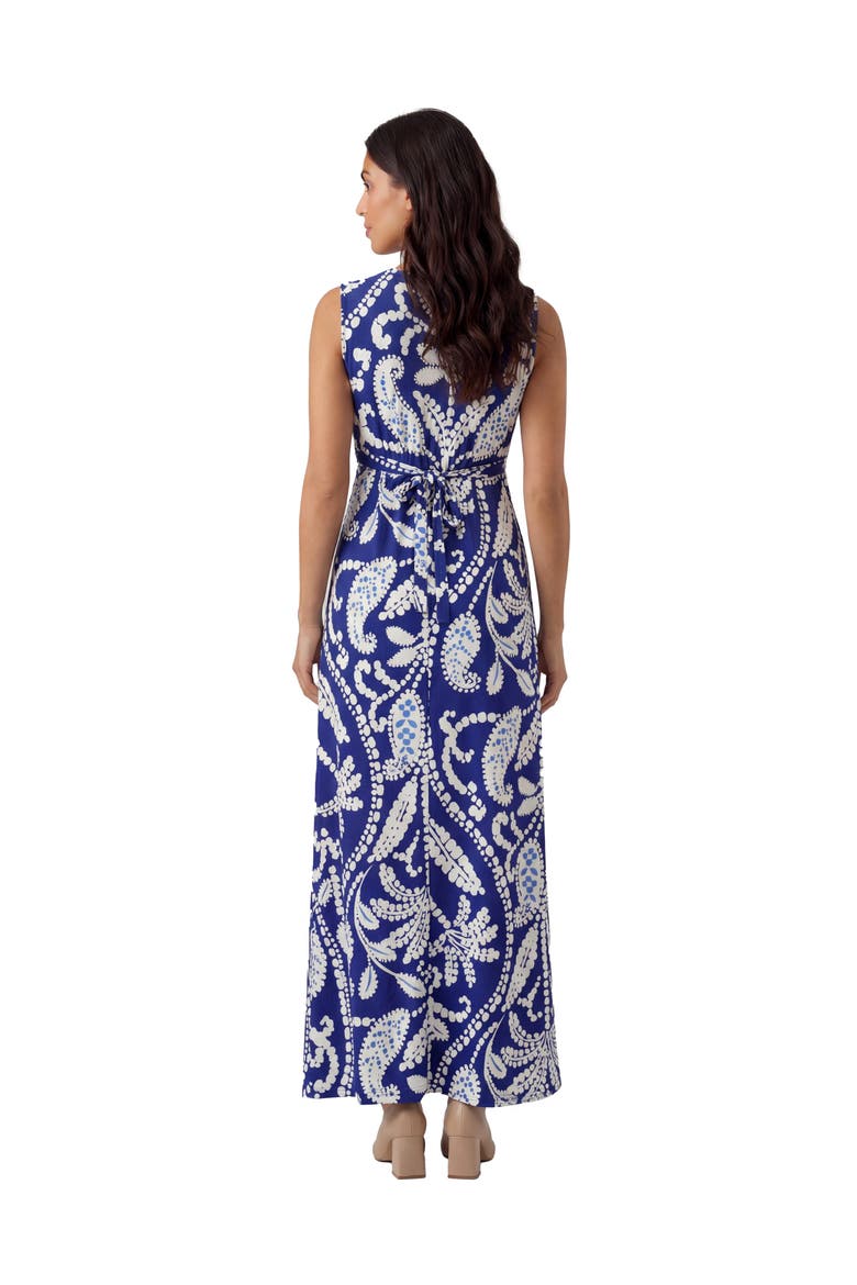 Maternity Essential Abstract Print V-Neck Sleeveless Tie Back Empire Waist Maxi Dress, Alternate, color, Blue Multi