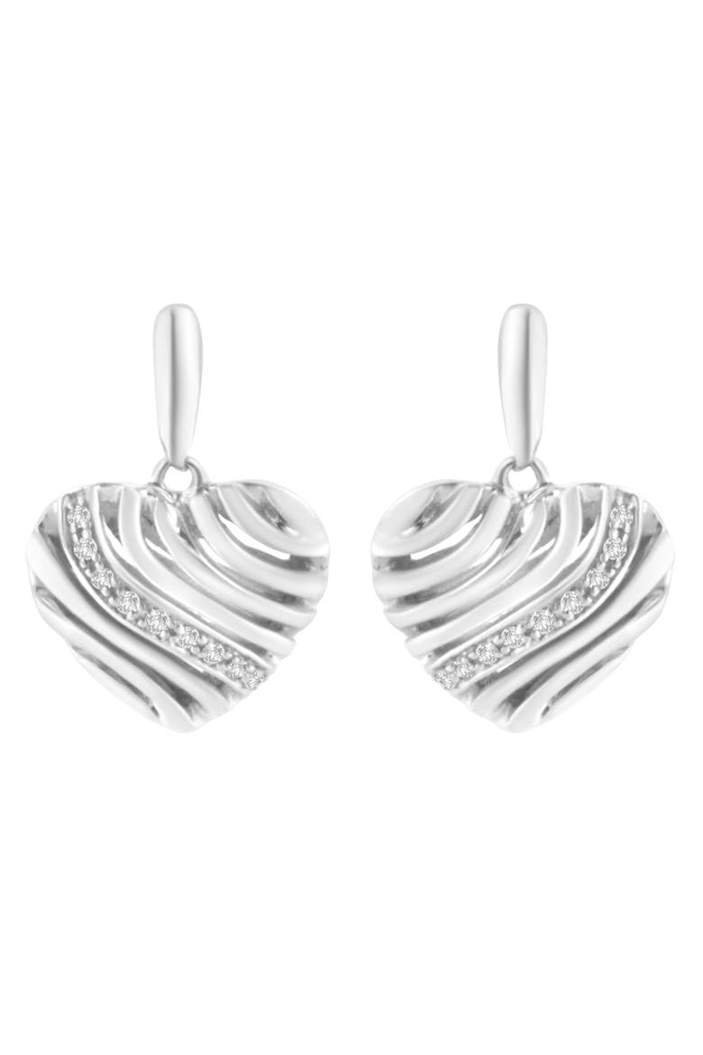 Sterling Silver Heart Diamond Accent Puff Earrings, Main, color, White