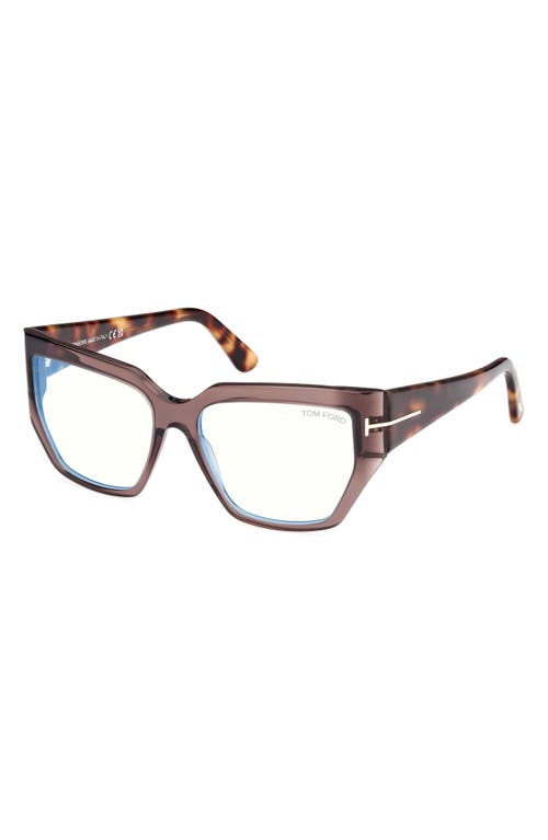 Tom Ford Blue Light Blocking Acetate Square Glasses In Warm Brown/blonde Havana