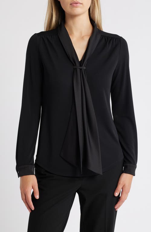 Anne Klein Mixed Media Jersey & Satin Top in Anne Black 