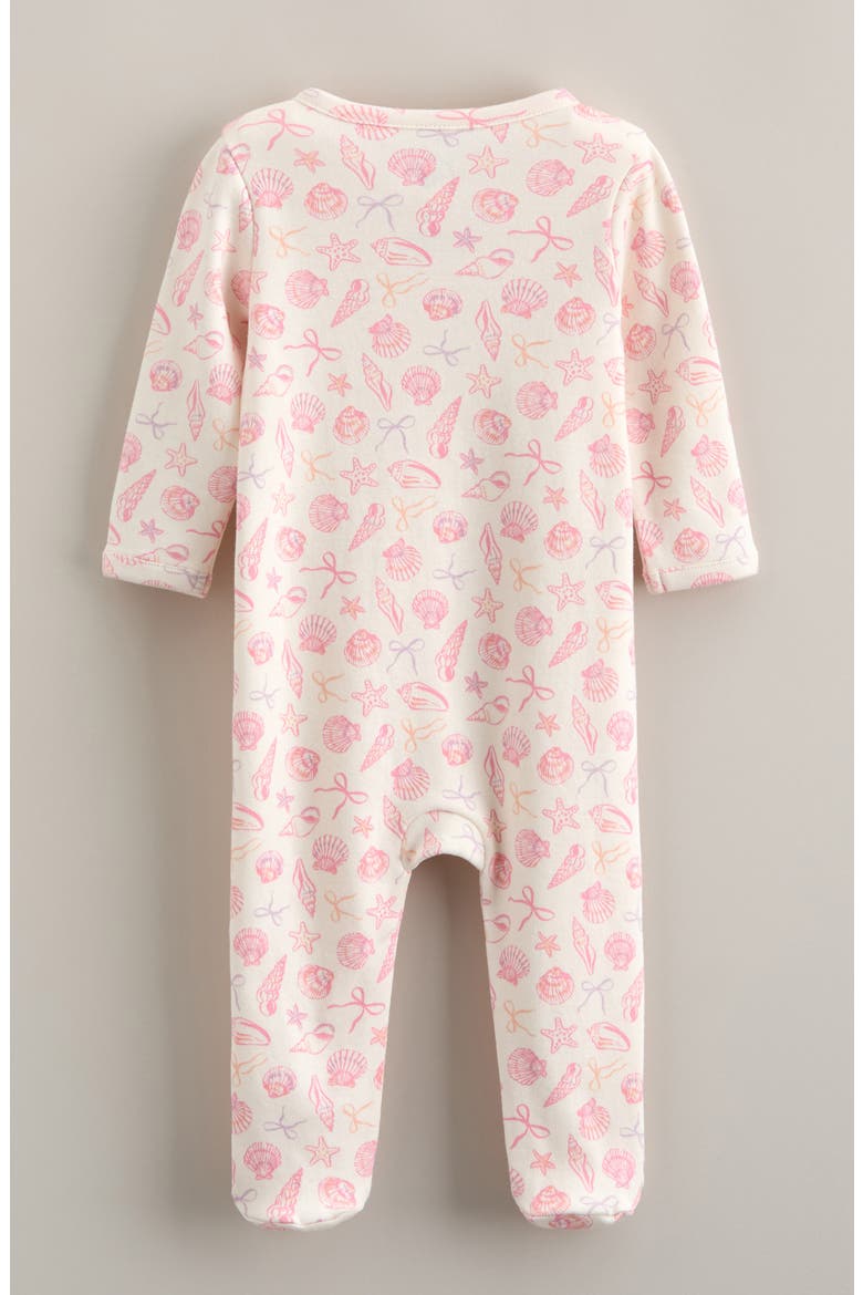 Print Cotton Footie, Alternate, color, IVORY EGRET SEASHELLS