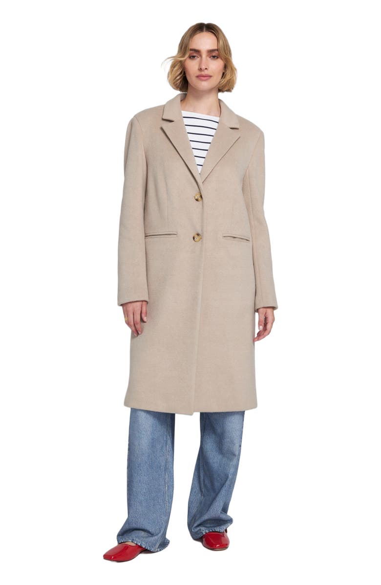 ELLE Collection Melton Coat With Printed Lining Trench, Main, color, Oat