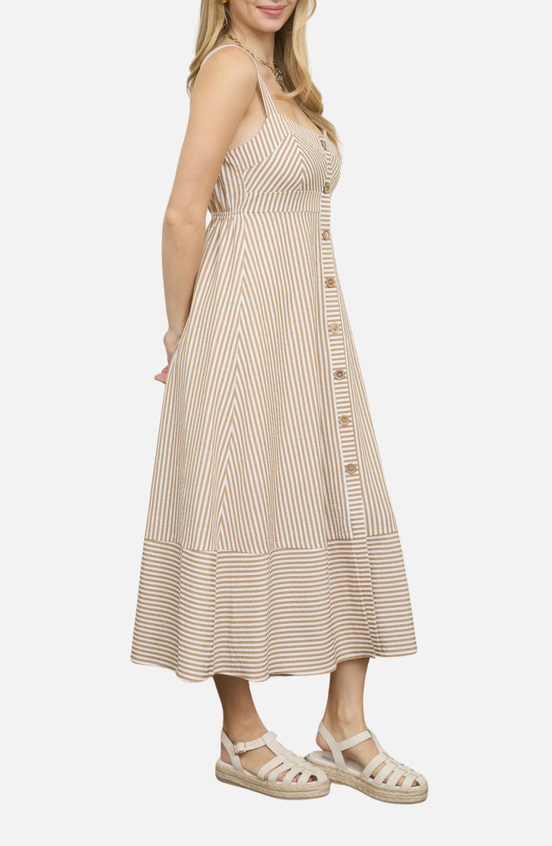 Blu Pepper Stripe Button Trim Midi Dress, Alternate, color, Khaki