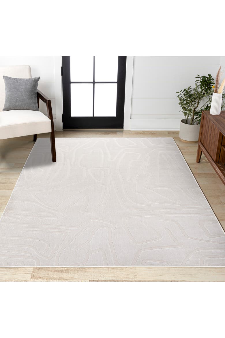 Alcina Modern Scandinavian Graphic Lines High-Low Area Rug, Alternate, color, White/Cream