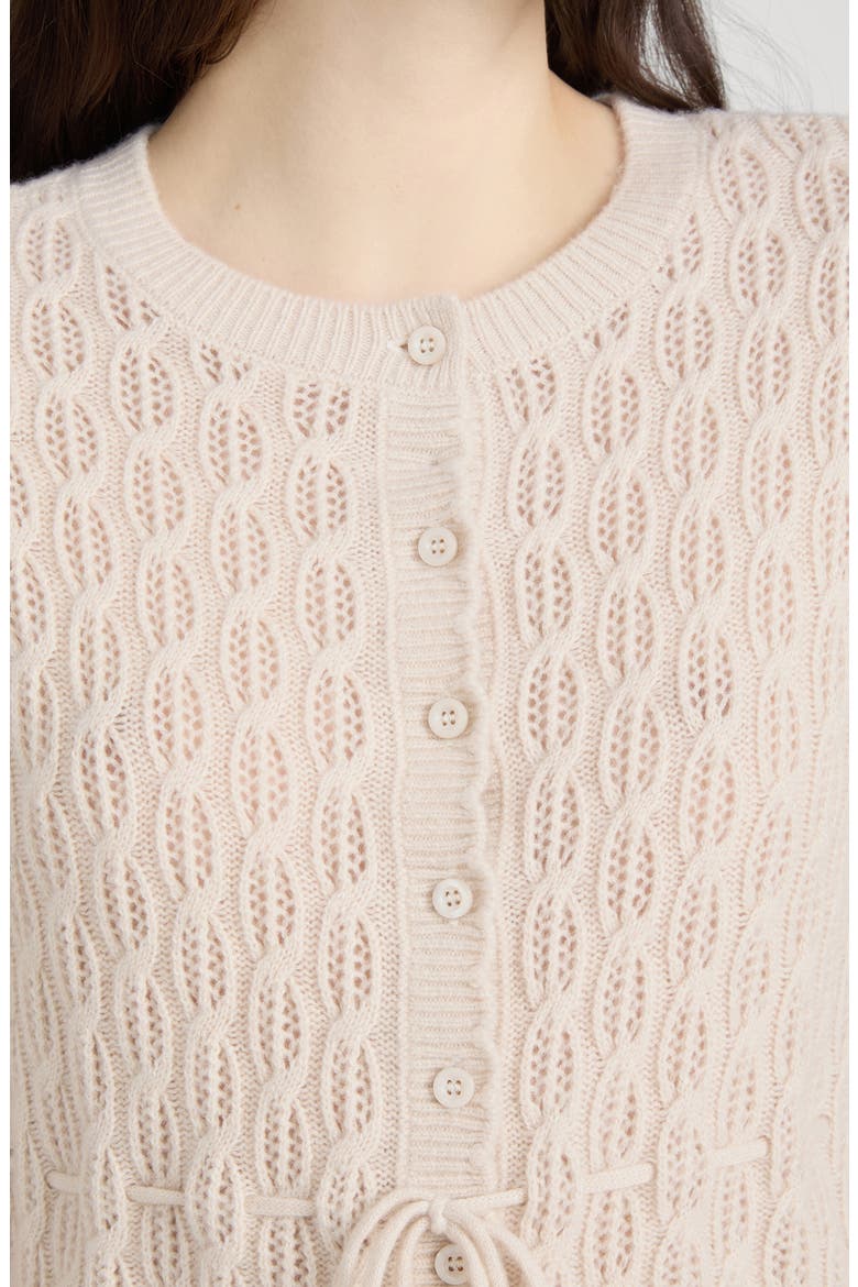 The Clover Tie Waist Crop Wool & Cashmere Cardigan, Alternate, color, OATMEAL HEATHER