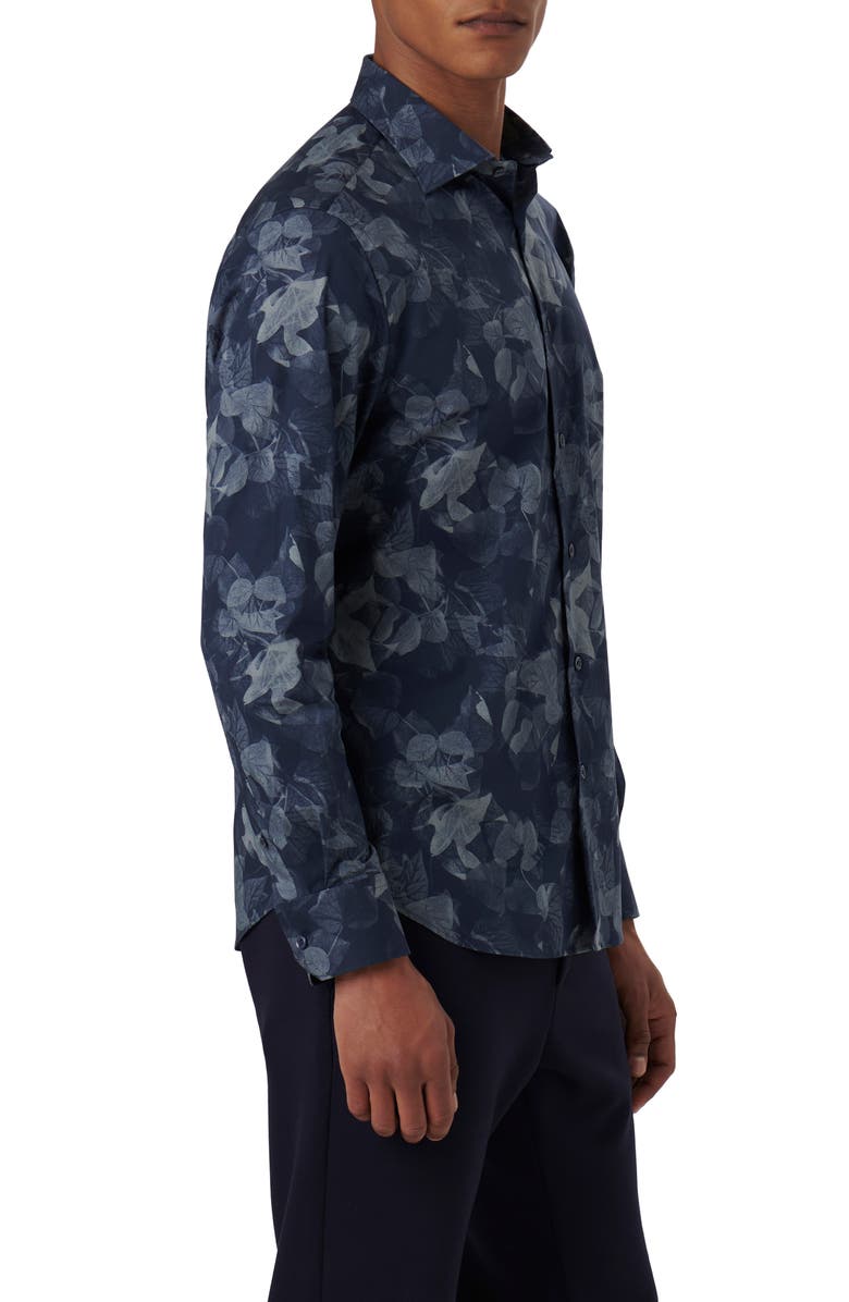 Bugatchi Axel Leaf Print Stretch Cotton Button-Up Shirt, Alternate, color, 