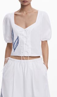 Desigual Embroidered Tie Front Top