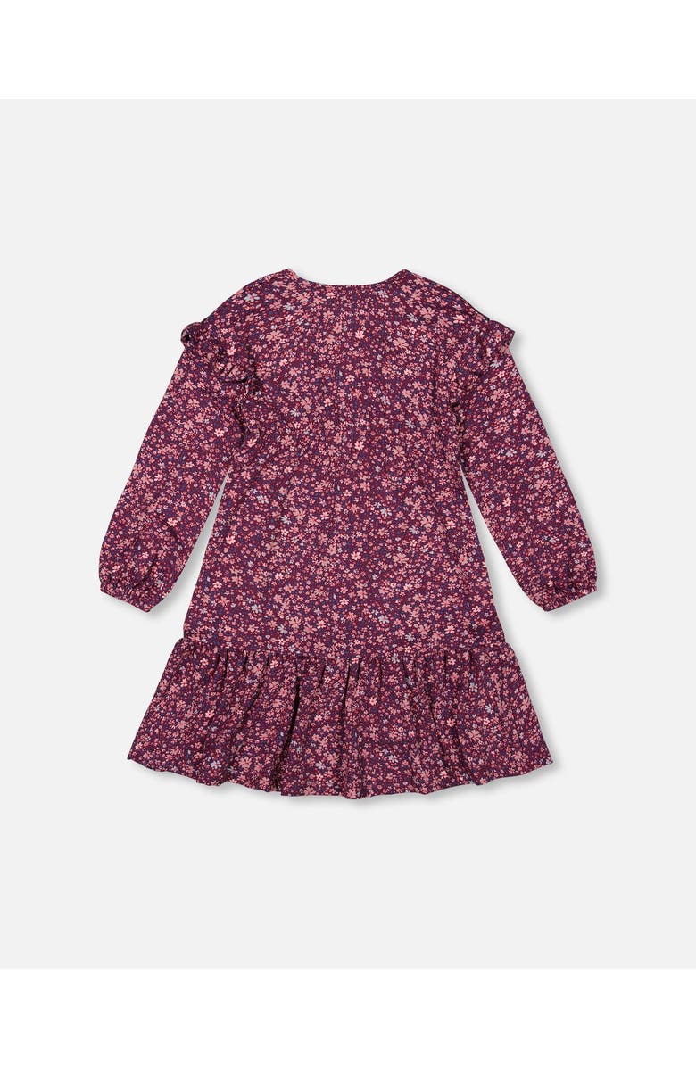 Deux par Deux Girl's Dress With Frills Burgundy Printed Little Flowers, Alternate, color,