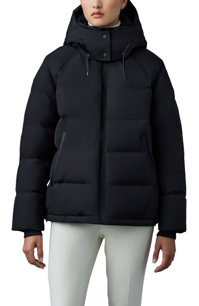 Mackage Edana City MG Logo Jacquard 800 Fill Power Down Puffer Coat with Removable Hood, Main, color,