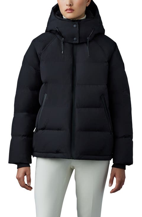 Edana City MG Logo Jacquard 800 Fill Power Down Puffer Coat with Removable Hood