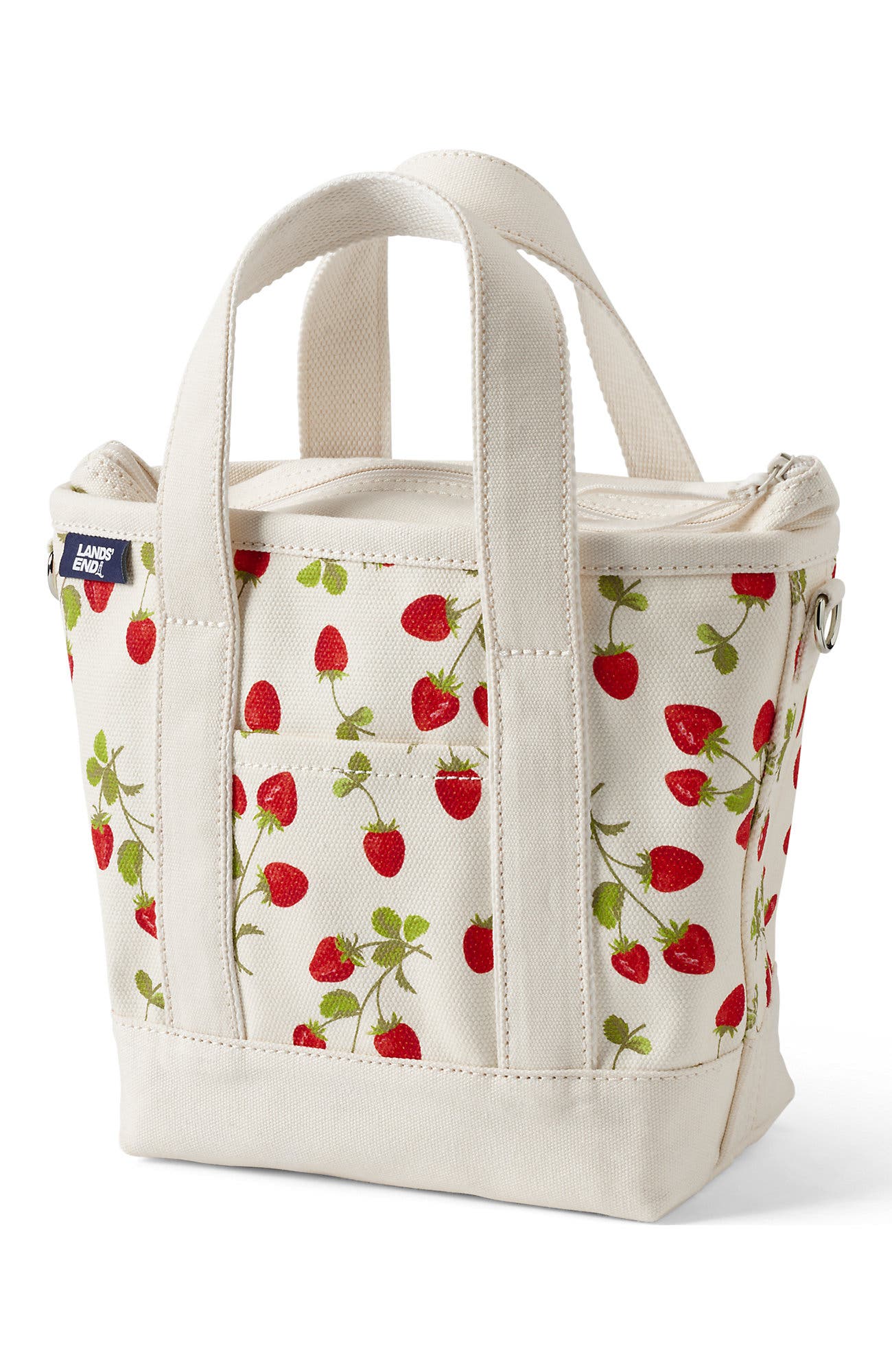 Lands' End Medium Print 5 Pocket Open Top Canvas Tote Bag, Main, color, Red Strawberry/Natural