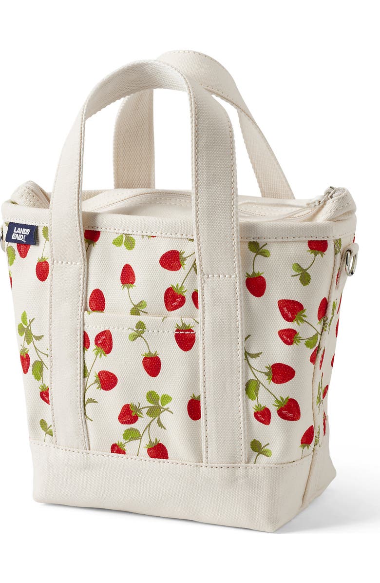 Lands' End Medium Print 5 Pocket Open Top Canvas Tote Bag, Main, color, Red Strawberry/Natural