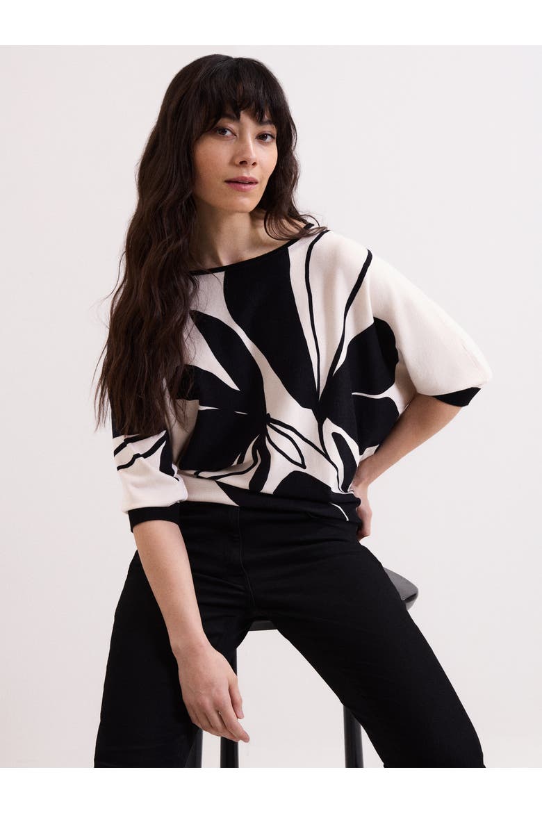 Printed Round Neck Knit Faith Jumper, Alternate, color, Black/Ivory
