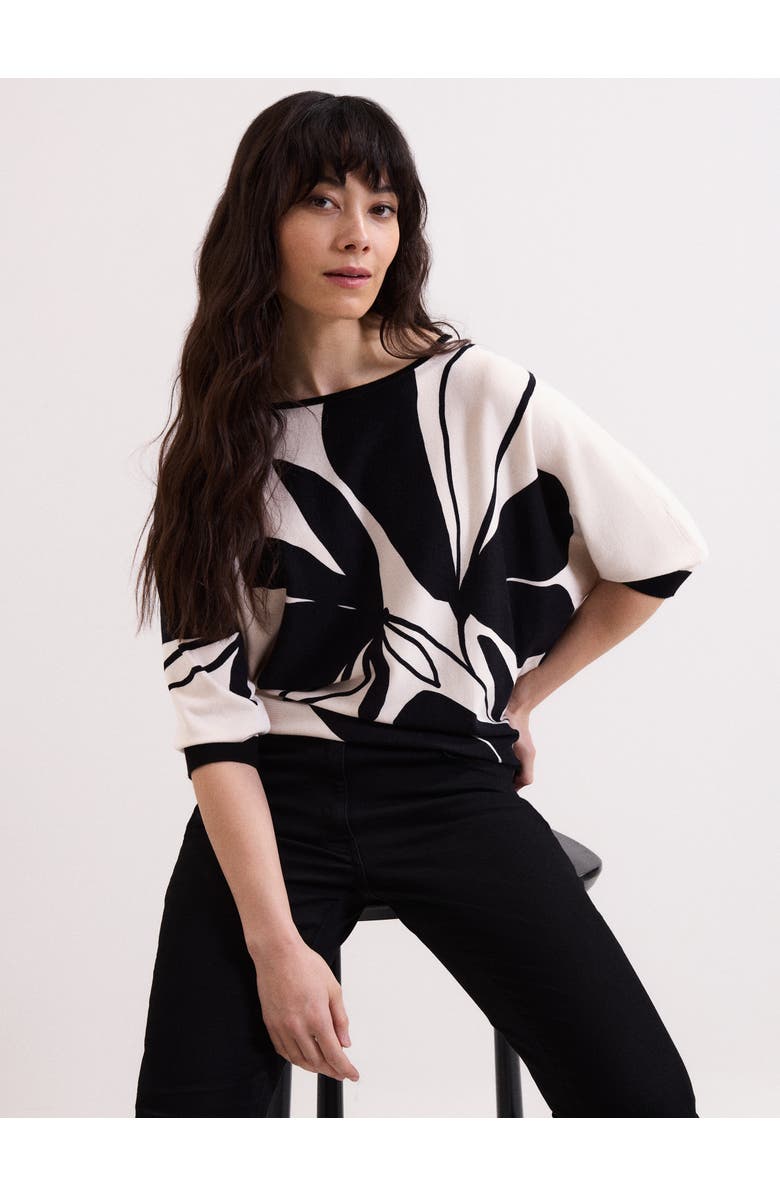 Phase Eight Printed Round Neck Knit Faith Jumper, Alternate, color, Black/Ivory