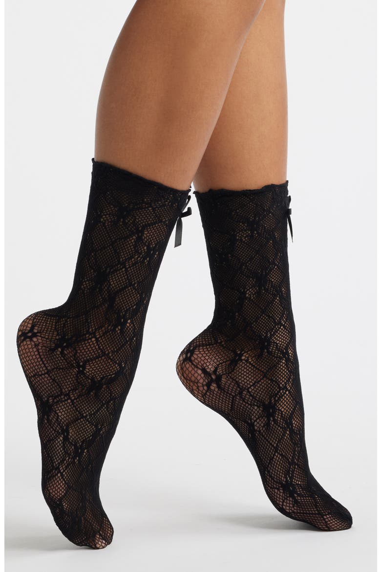 Love Lace Bow Socks, Main, color, BLACK
