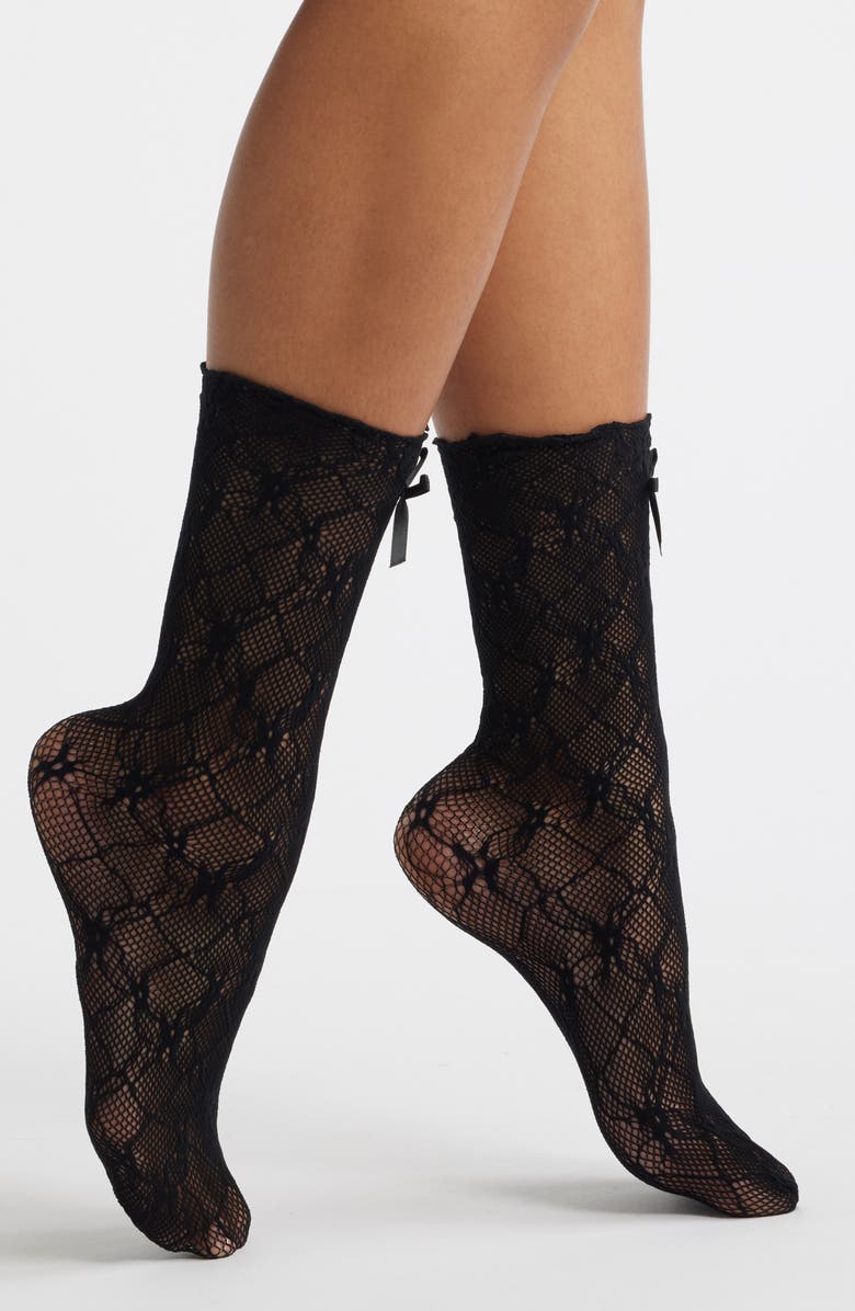 Stems Love Lace Bow Socks, Main, color, Black