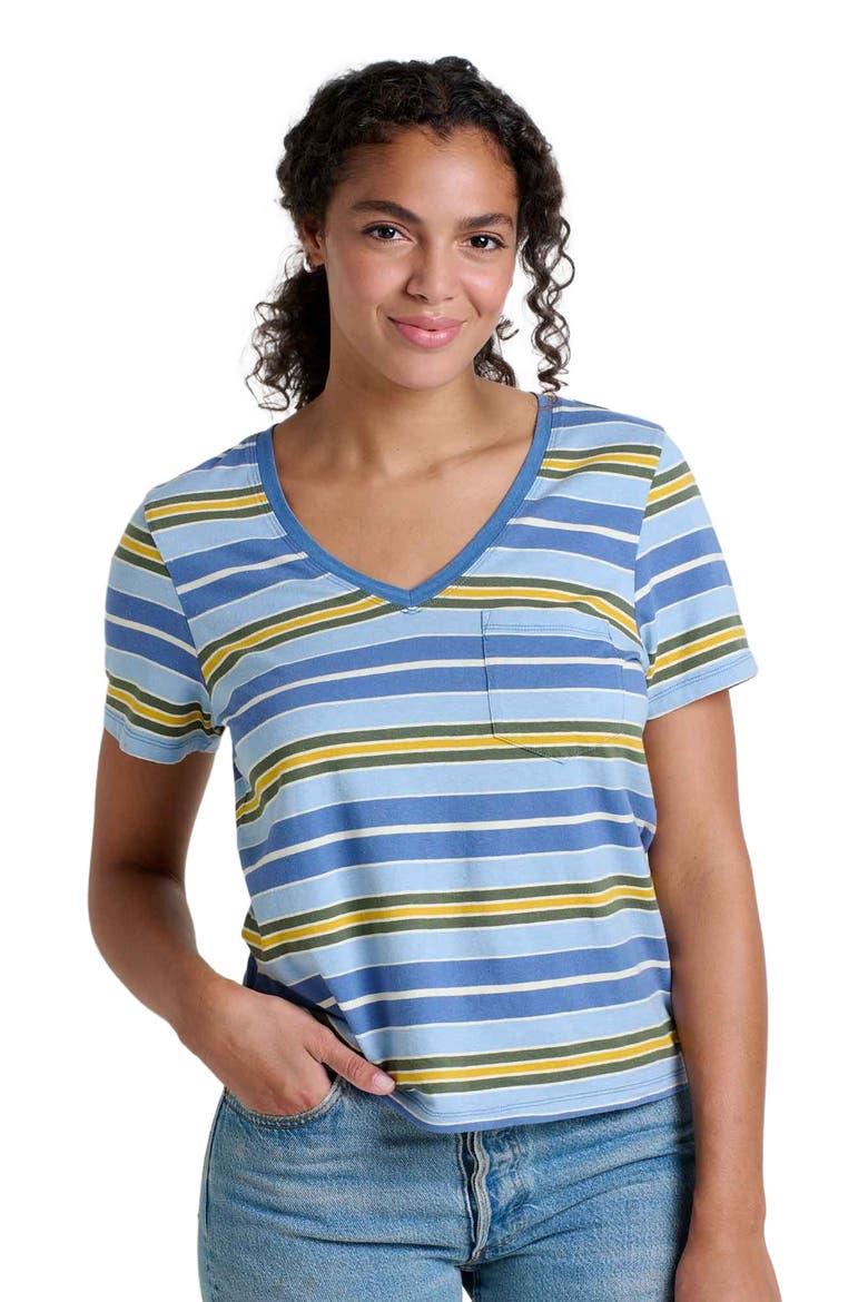 Women's Grom V-Neck Short Sleeve Shirt, Alternate, color, Weathered Blue Stripe