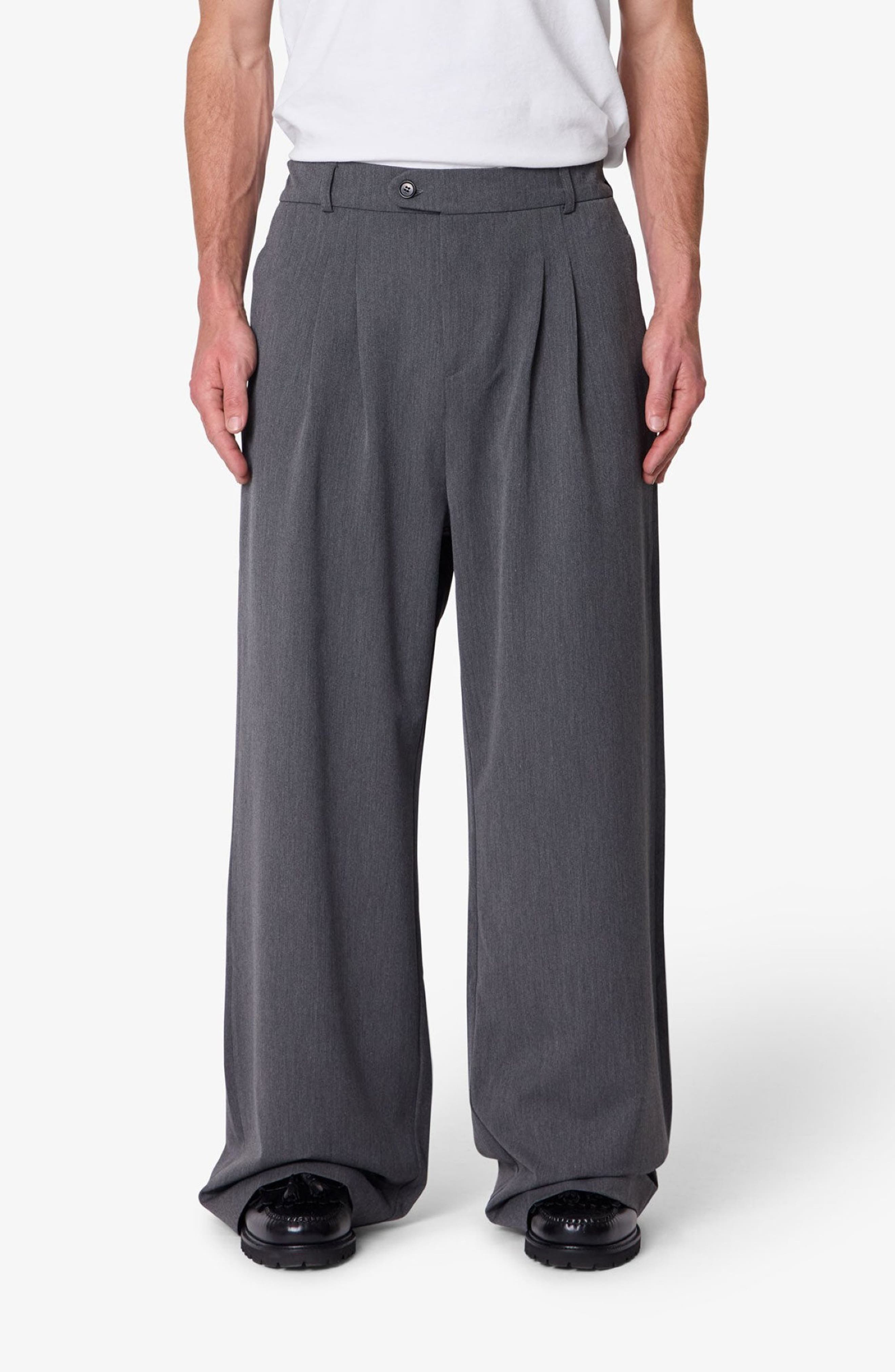 Pleated Wide Leg Cotton Blend Pants