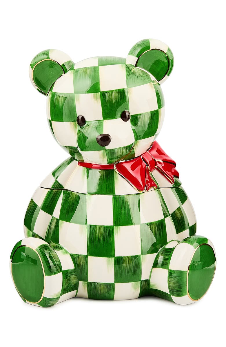 MACKENZIE CHILDS Check It Out Bear Cookie Jar, Main, color, Green
