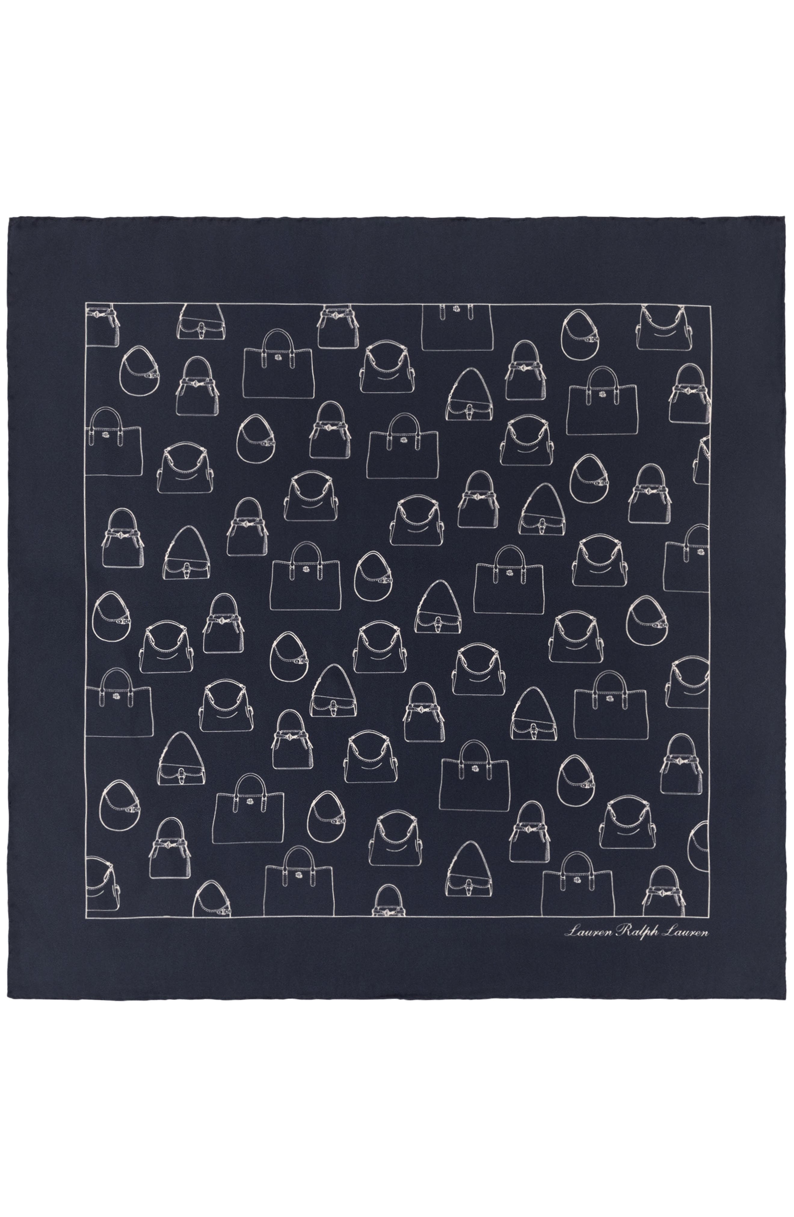 Handbag Print Silk Scarf, Alternate, color, NAVY