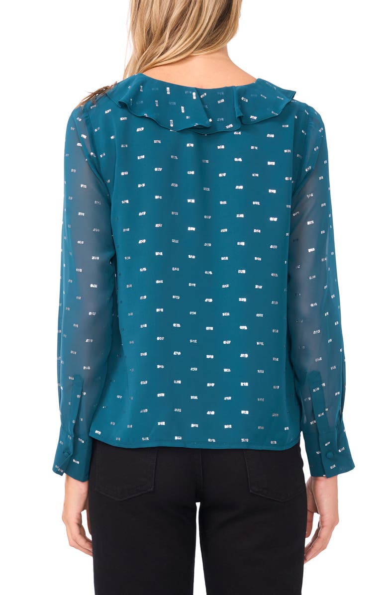 Vince Camuto Long Sleeve V-Neck Ruffle Top, Alternate, color, Deep Teal