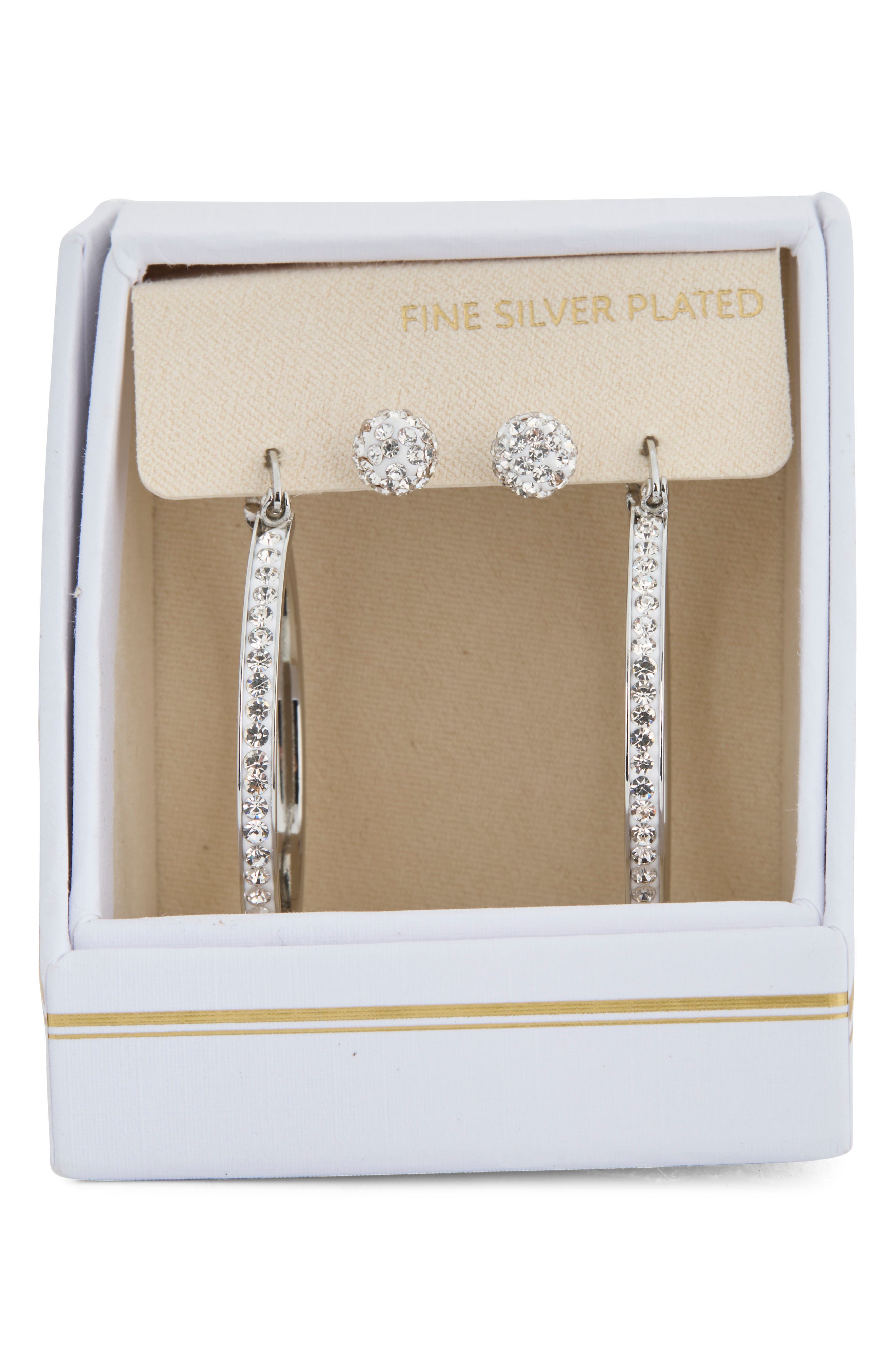 NORDSTROM RACK Set of 2 Cubic Zirconia Ball Stud & Hoop Earrings