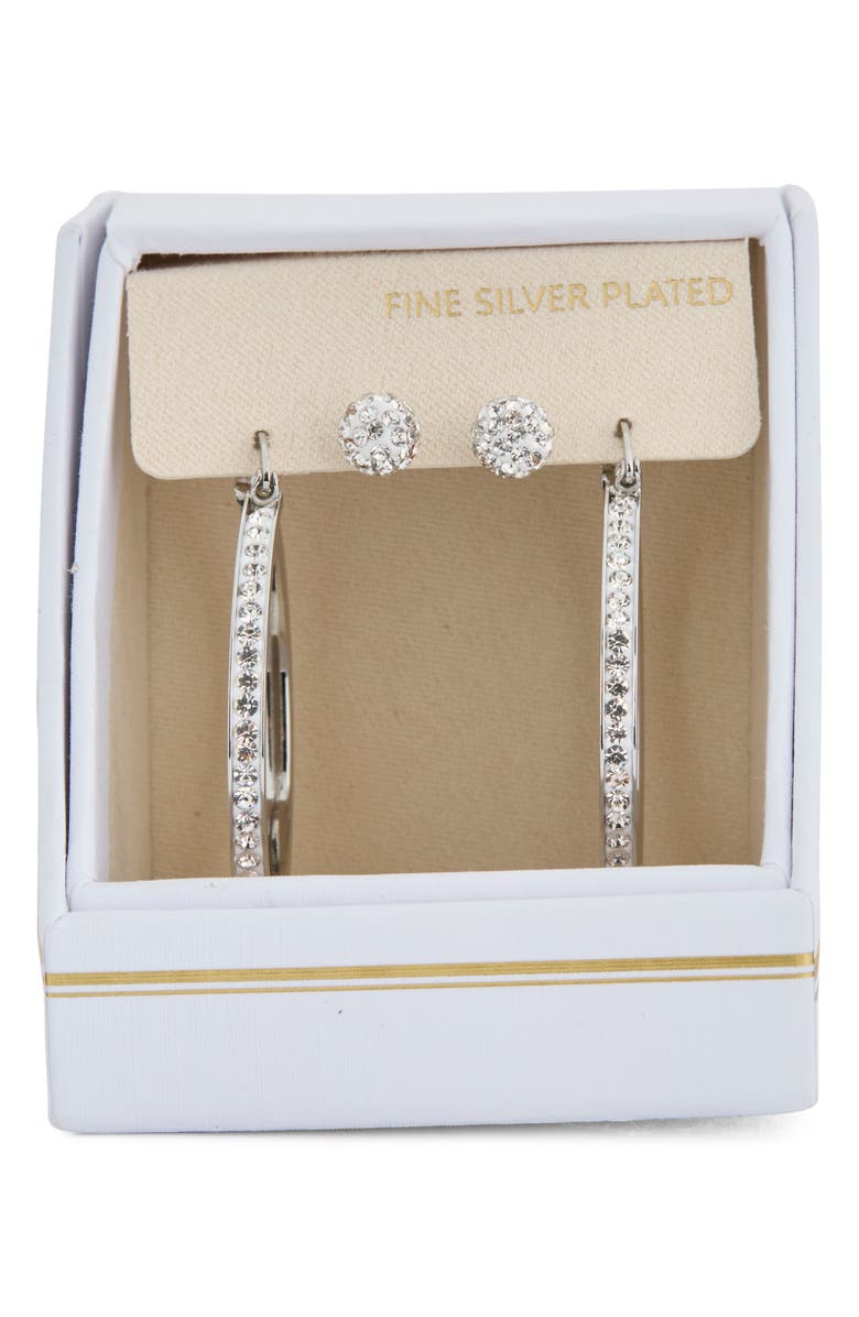 NORDSTROM RACK Set of 2 Cubic Zirconia Ball Stud & Hoop Earrings, Main, color, Clear- Silver