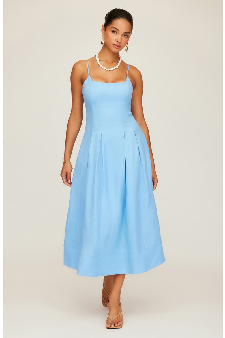 Jessa Pleated Linen Blend Midi Sundress, Alternate, color, LAKE