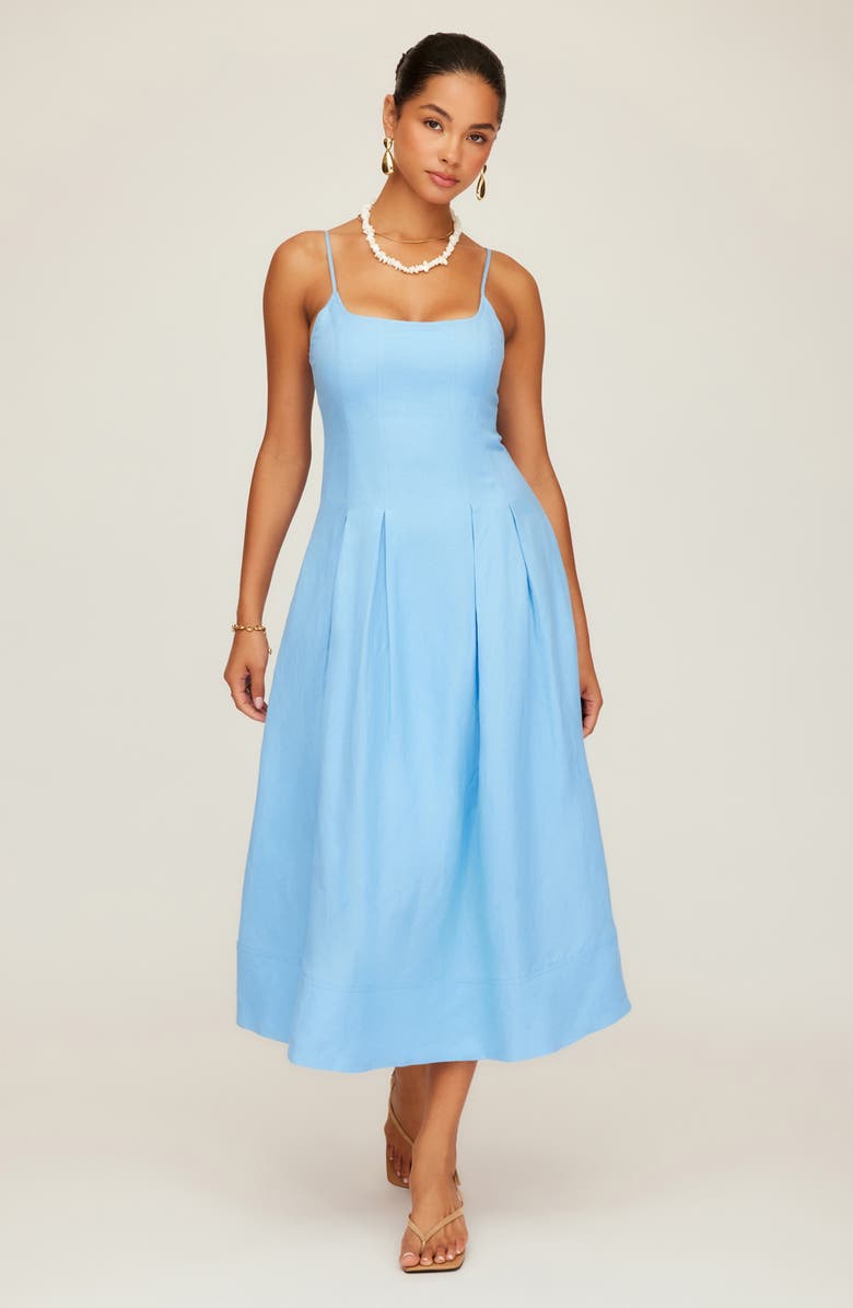 FIFTEEN TWENTY Jessa Pleated Linen Blend Midi Sundress, Alternate, color, Lake