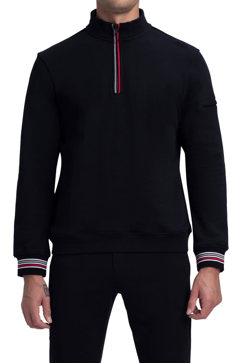 Bugatchi Comfort Cotton Quarter Zip Pullover, Main, color, Black