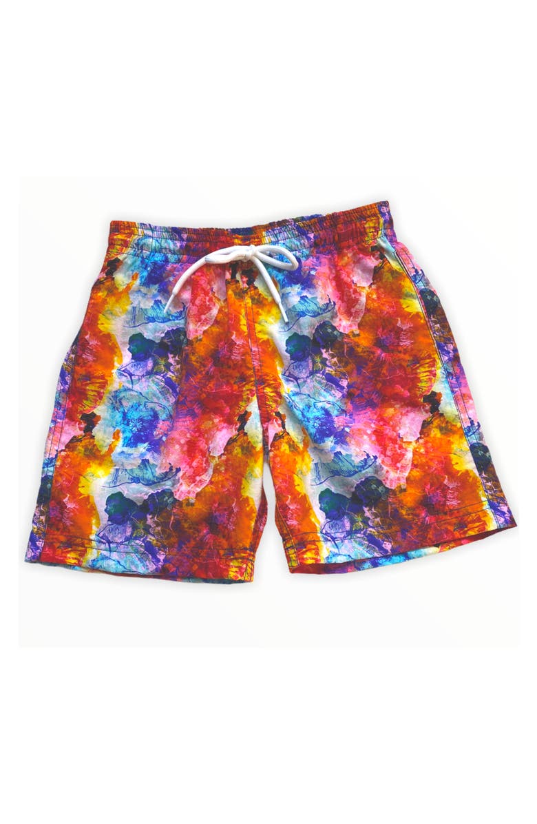 NESSI BYRD Kids' Colorful Batik Print Quick-Dry Swim Trunks, Main, color, Multicolor