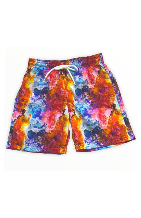 Kids' Colorful Batik Print Quick-Dry Swim Trunks